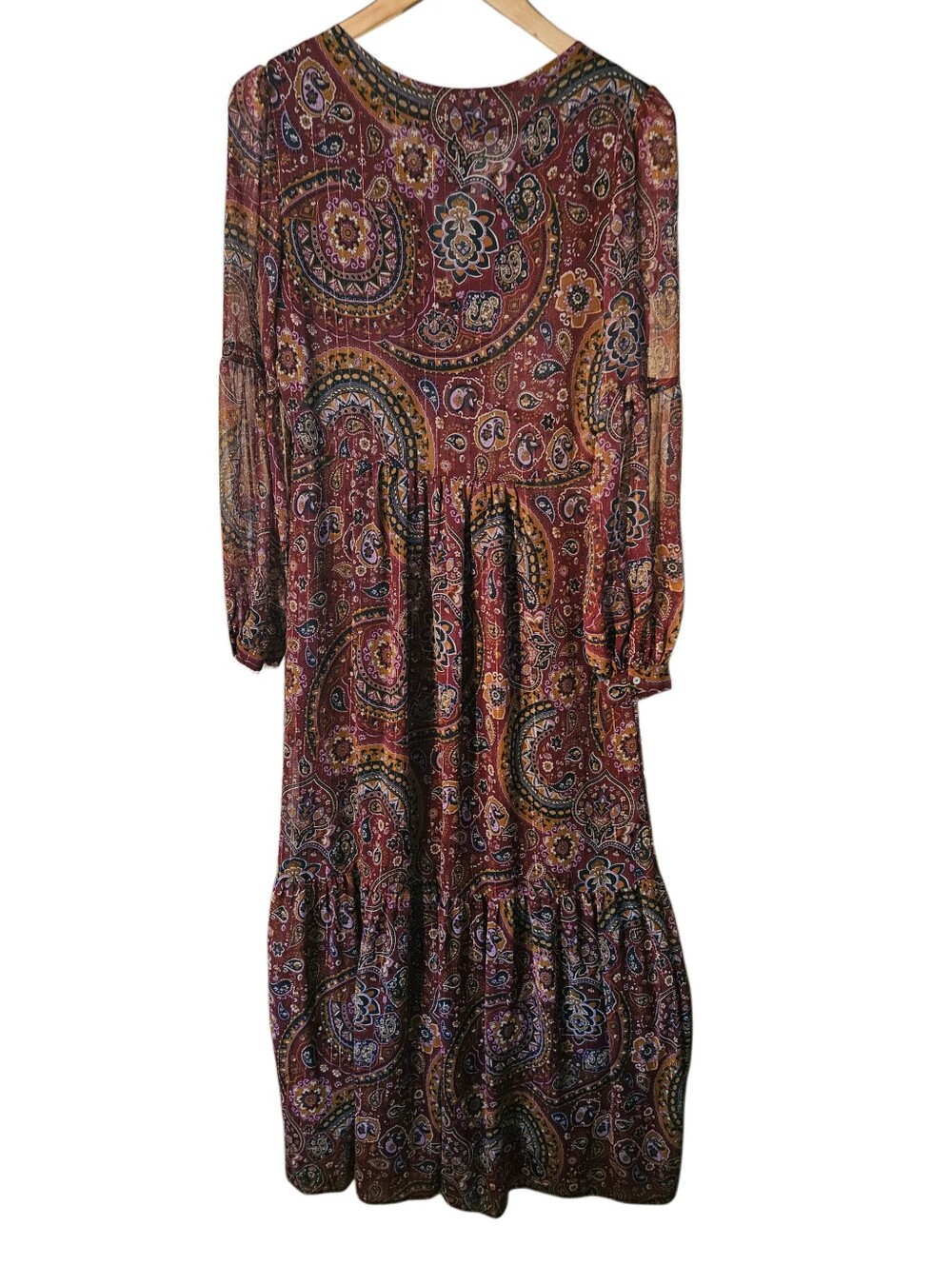 Johnny Was JADE XS Tiered Maxi Dress Metallic Paisley Boho Chic Fall - Picture 7 of 10